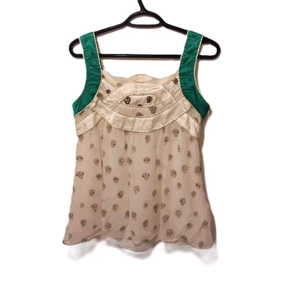 Vintage Tsumori Chisato Silk Top – Whimsigoth Skull Print, Made in Japan, Size 4